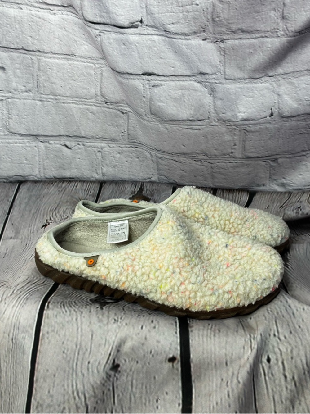 Bogs Bloom Funfetti Oatmeal Cream Sherpa Slip-On Clog Slippers Women’s Size 10